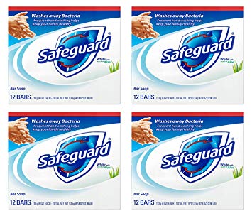 Safeguard Antibacterial Soap, White With Aloe, Bath Size Bars, 12-Count (Pack of 4)